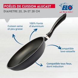 Sæt med 3 stegepander á 20 cm 24 cm og 28 cm i støbt aluminium Elo Alucast