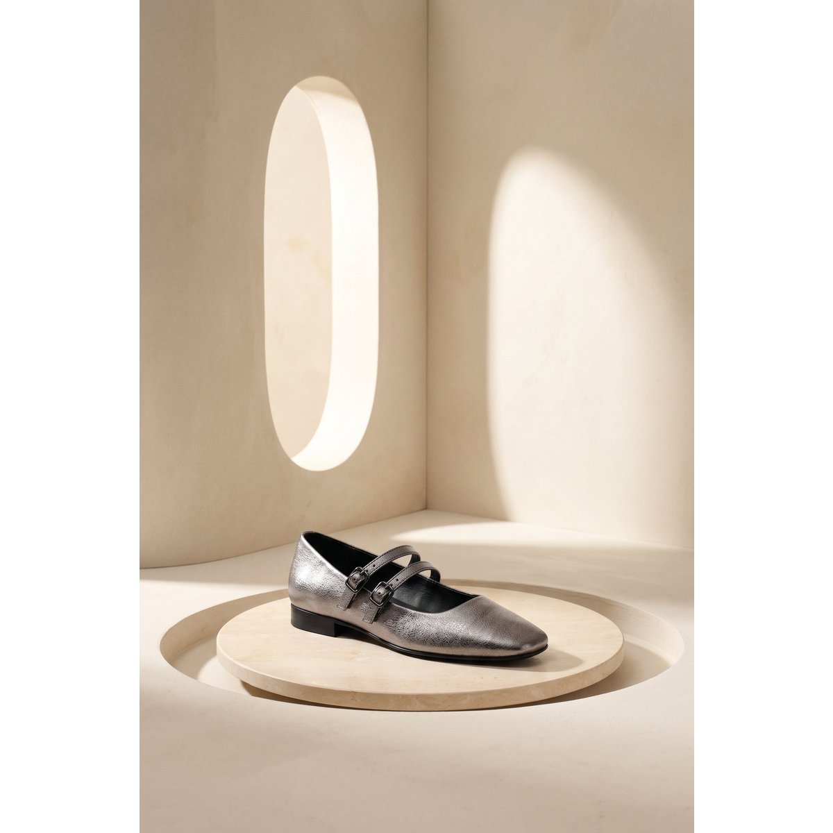 CANDY METAL SILVER – Mary-Jane-Flats mit Doppelriemen aus Metallic-Leder