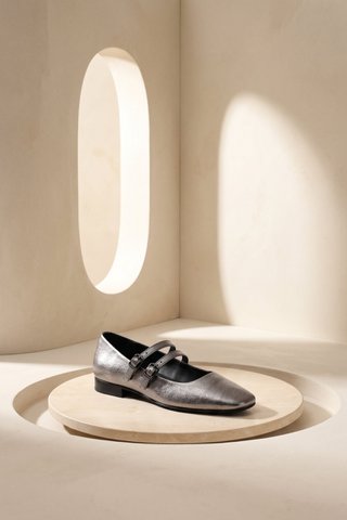 CANDY METAL SILVER – Mary-Jane-Flats mit Doppelriemen aus Metallic-Leder