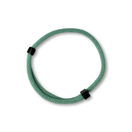 Sage green rope bracelet with a braided design and black accents.