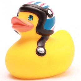  Turquoise rubber duck with a wave pattern design, suitable for use in a child's bath.
