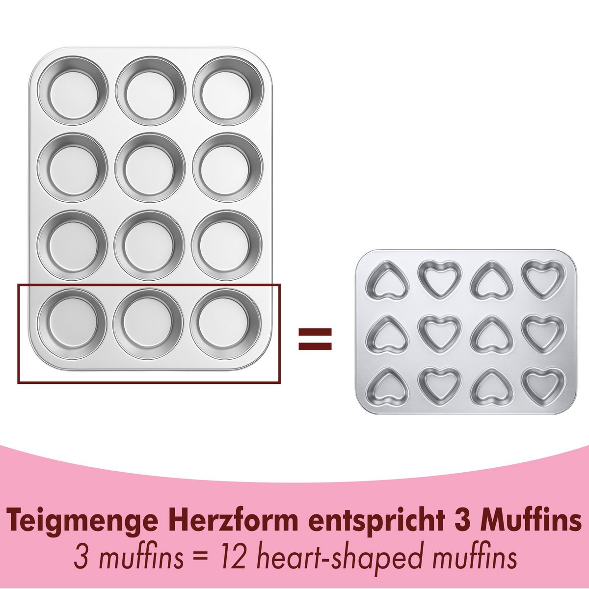 Lot de 2 moules à muffins en inox classique et coeurs
