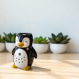 Brændt-parfum pingvin i håndmalet keramisk-diffuser essentielle olier, parfume eller voks-12,5 cm-kokooning vinter atmosfære-original velvære dekoration