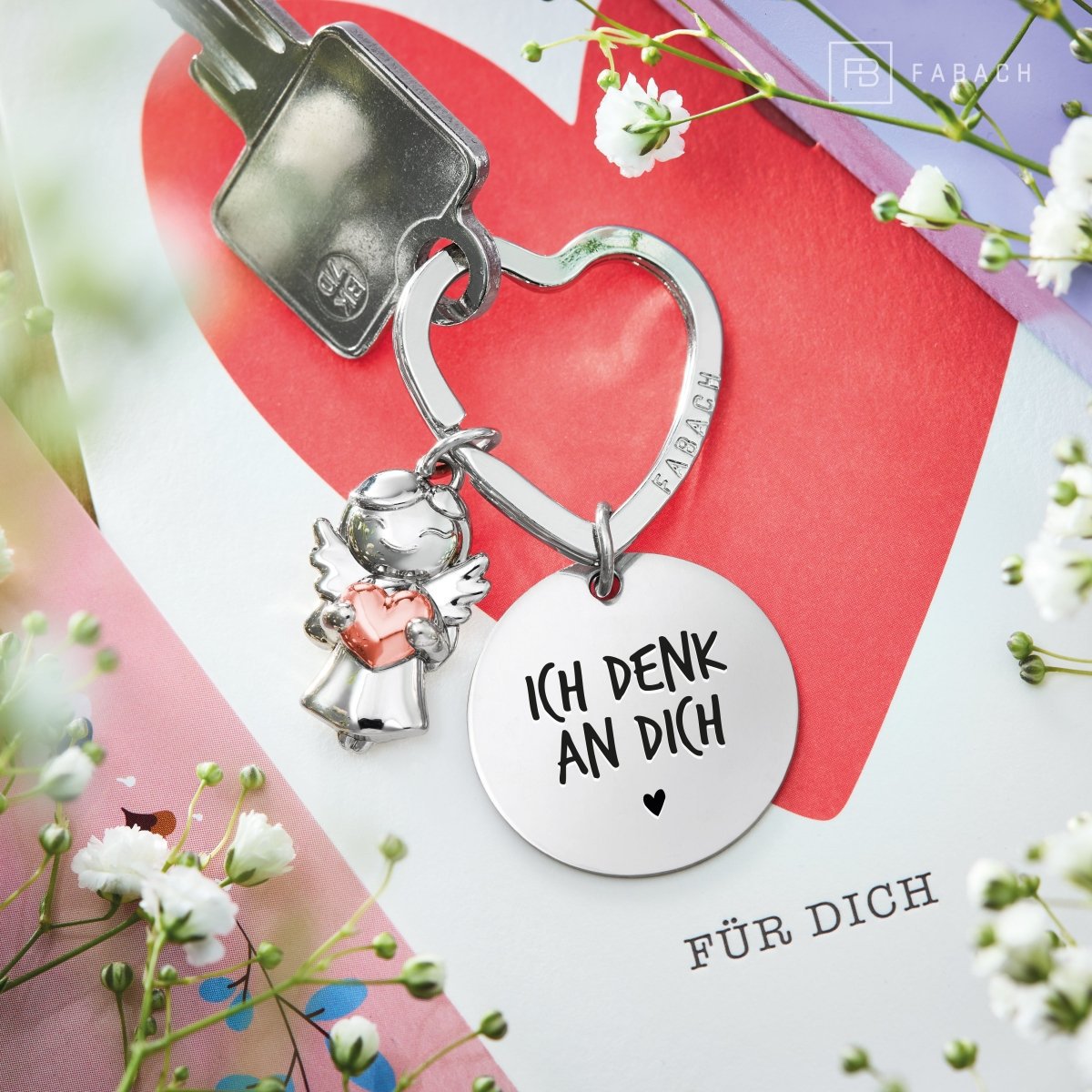"I love you" guardian angel keychain - guardian angel star with heart and engraved plate with a loving message