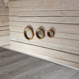 Set di 3 specchi di quercia artigianali per spazi rustici, minimalisti e di fattoria