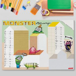 Schreibtischunterlage Monster – Kritzelunterlage mit ABC