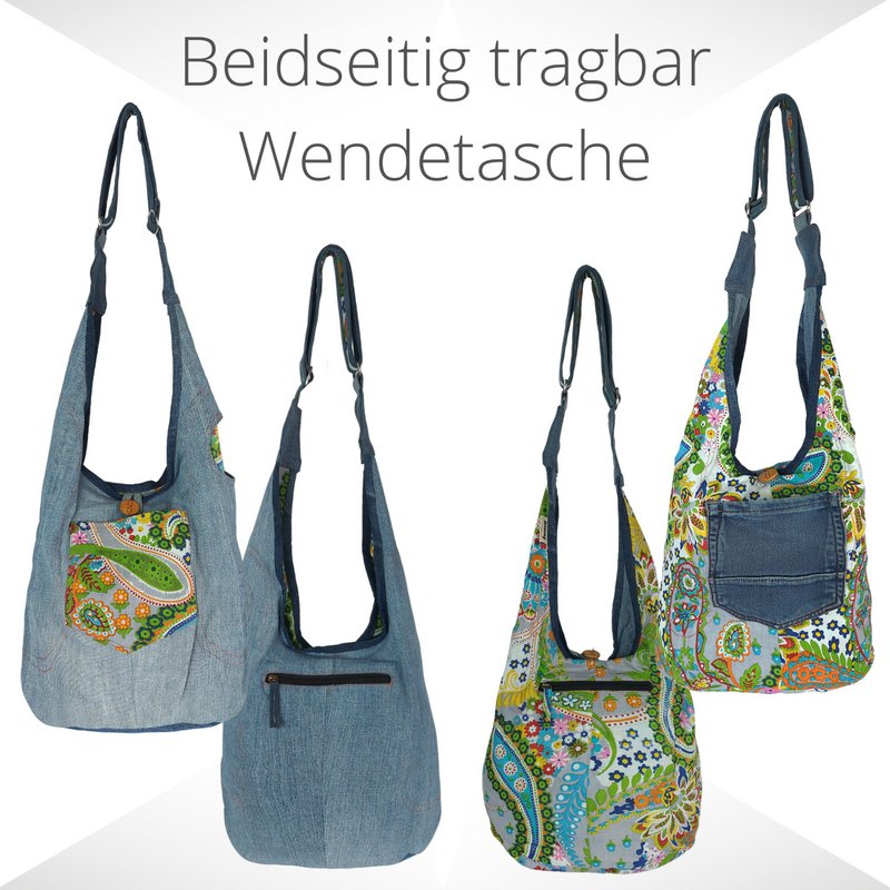 Sunsa bæredygtig denimtaske. Skuldertaske, der kan bæres på 2 sider. hobo taske Boho cross body taske