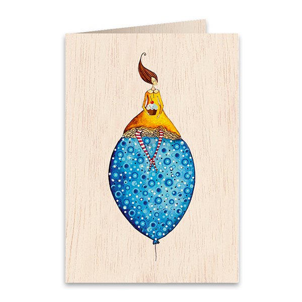 Birthday Balloon Wooden folded greeting card