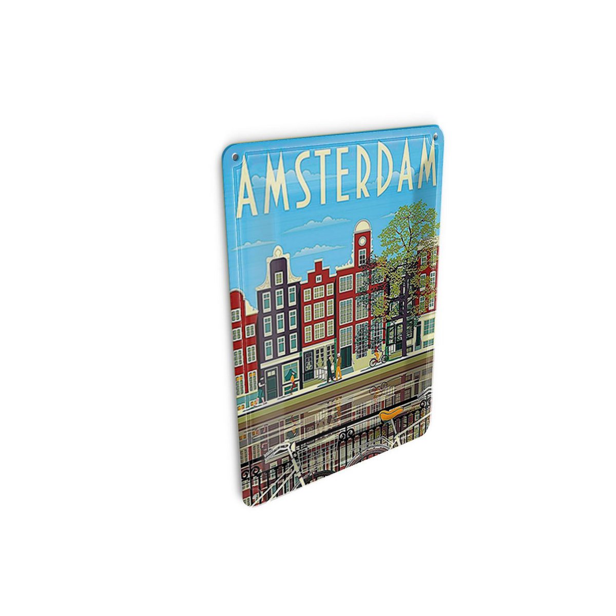 Cartolina da viaggio in latta 10x14 cm Amsterdam Olanda biciclette case decorazione cartello