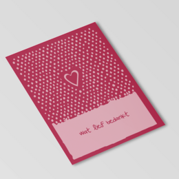 A pink thank you card with a heart-shaped pattern and the text "you are the sweetest" printed on it.
