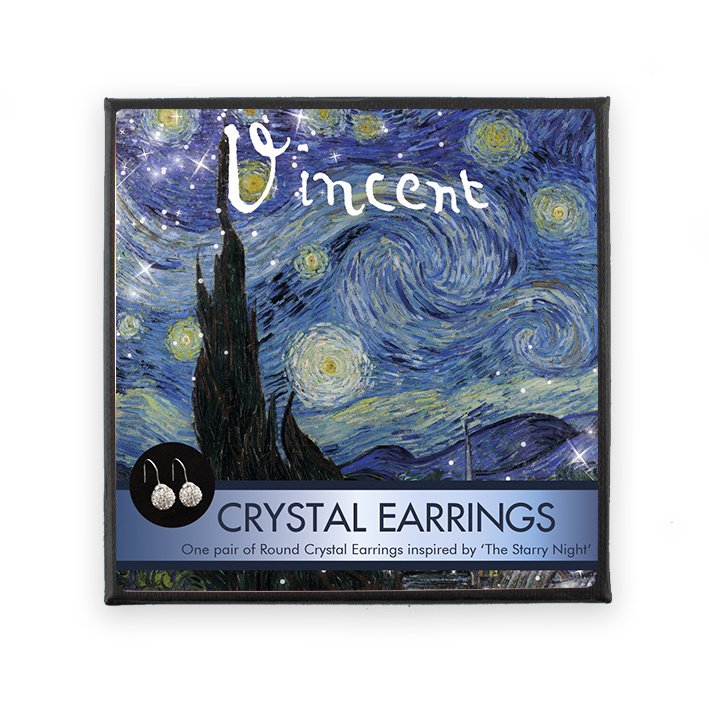 Orecchini placcati in argento con pietre di cristallo scintillanti, Van Gogh, Notte stellata