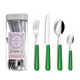 A 24-piece cutlery set in a window box, featuring a variety of colorful stainless steel utensils including forks, knives, and spoons.