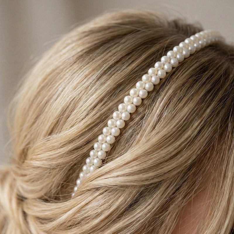 Fine pearl headband for simple bridal hairstyles