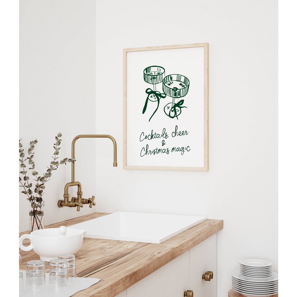 Weihnachtsposter Cocktails, purer & Weihnachtszauber, trendiges Weihnachtsposter, Cocktailposter, Retro-Weihnachtsposter