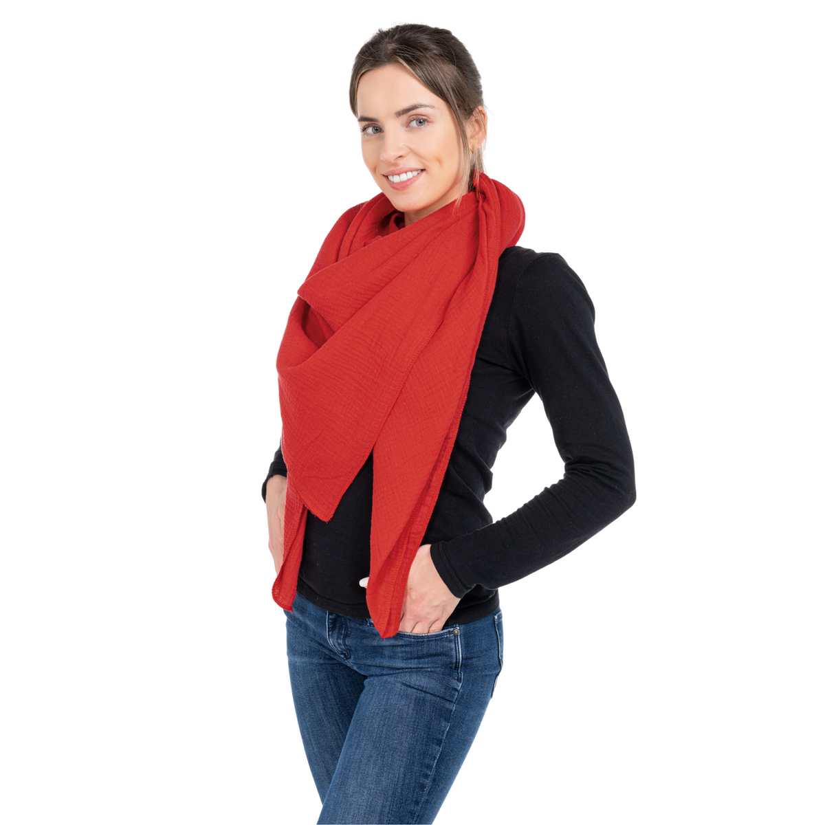 Nekhanddoek van mosselin rood