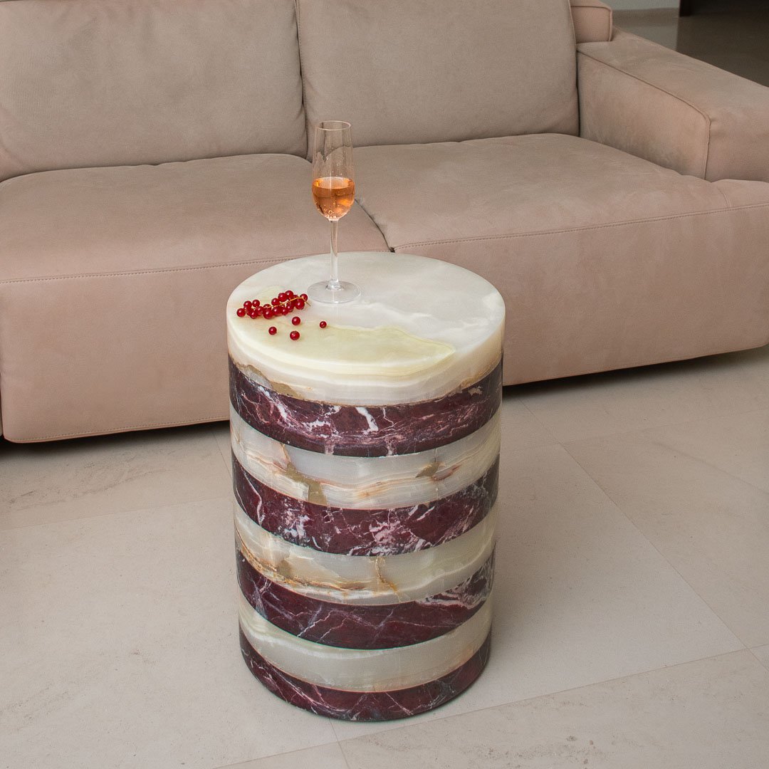 Table Basse Marbre Rouge et Onyx Blanc