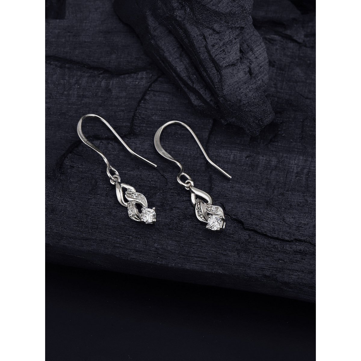 Drop Earrings | Dangling CZ Sterling Silver Plated | Rhodium