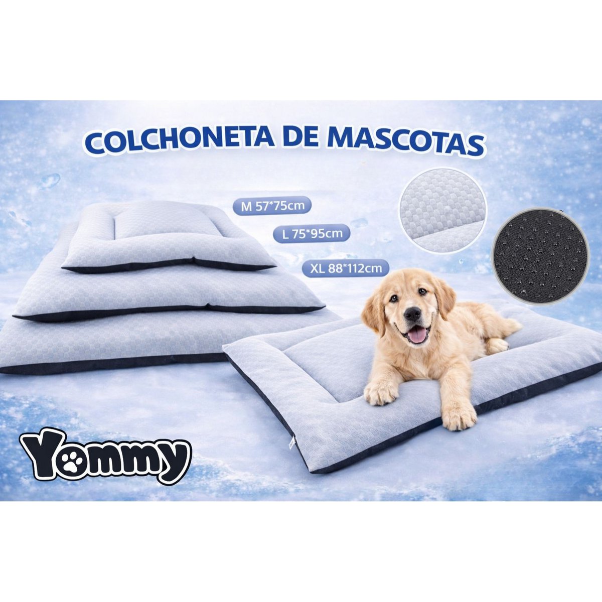 Yommy Cooling Mat for Pets: Breathable Ice Silk Blanket, Soft and Non-Slip. Available in 3 Colors (Green, Grey, Blue) and Sizes M/L/XL. Ideal for Dogs and Cats, Washable, and the Best Choice for Summer. Copy