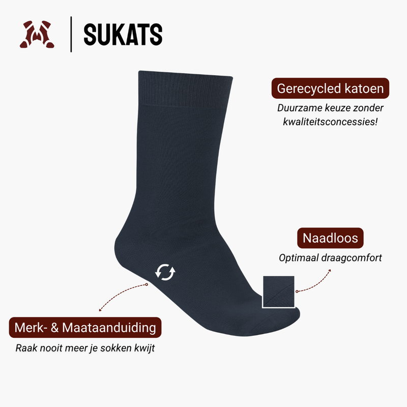 Sukats® 6 par eleganckich, bawełnianych skarpetek na co dzień | Bez szwu | Schludne skarpetki męskie i damskie | Czarny lub niebieski | Wiele rozmiarów