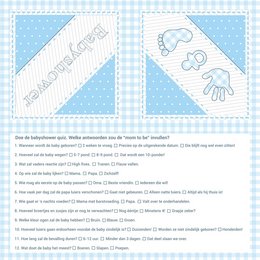 White paper napkins with blue and white striped pattern and a baby handprint design. Suitable for baby shower or other infant-themed events.