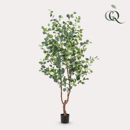 Artificial eucalyptus tree, 140-180 cm tall, with blue-green foliage in a decorative gold pot, suitable for indoor use.