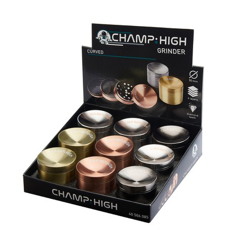 Display of 9 Spice Mills 4 Parts – Silver, Gold, Rose Gold