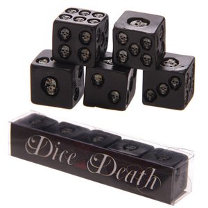 Set van 5 zwarte schedeldobbelstenen