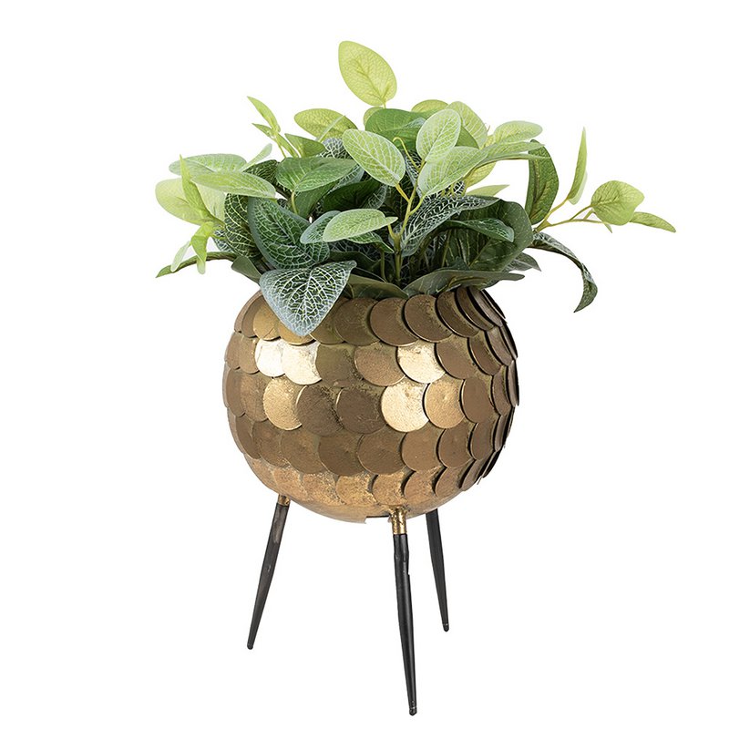 Planthouder Ø 22x28 cm Goudkleurig Zwart IJzer Bloempot op Poten