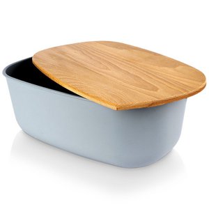 Bread bin plastic with wooden lid 39x23.5x15.5cm