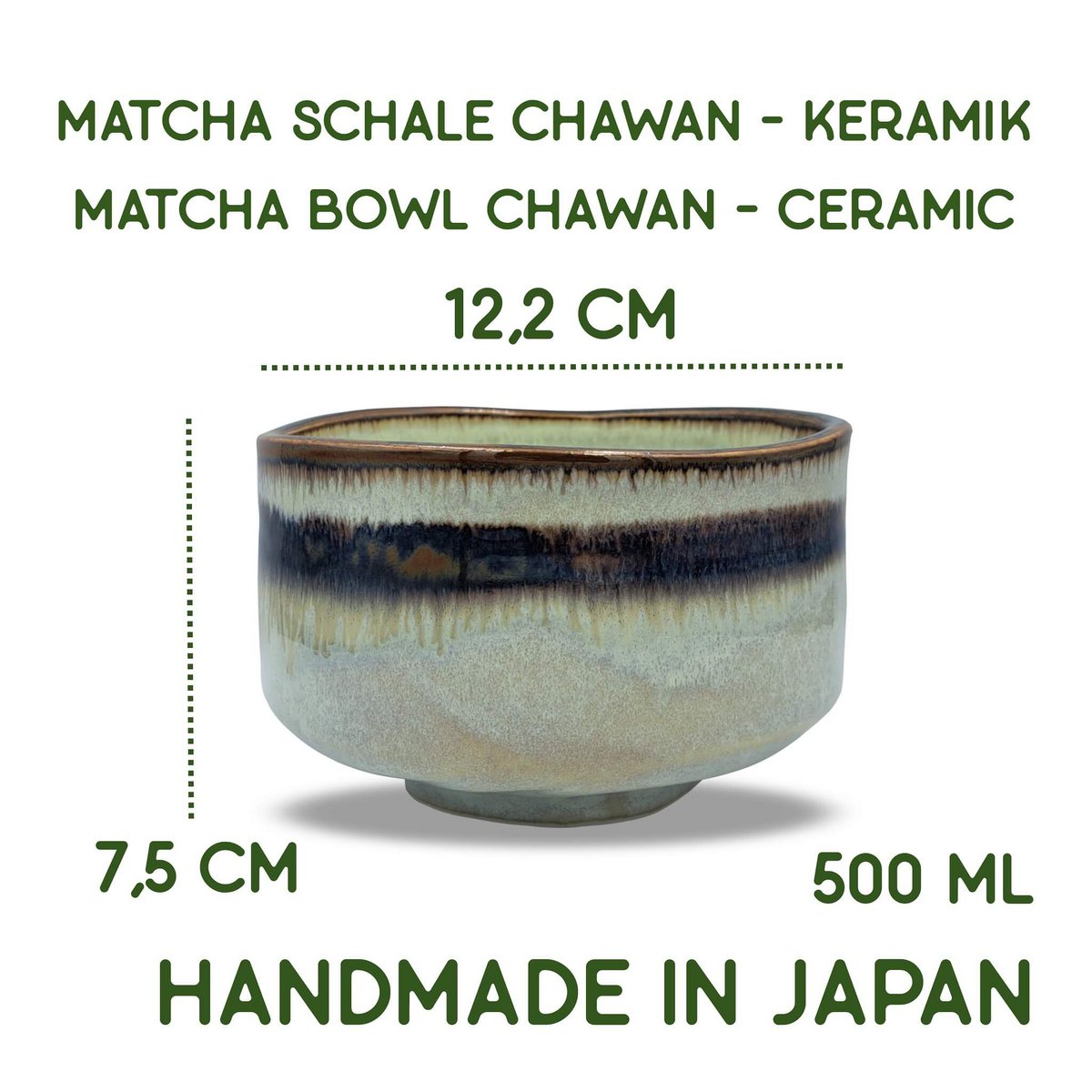 Japońska miska matcha Chawan Wasabi wykonana ręcznie z ceramiki