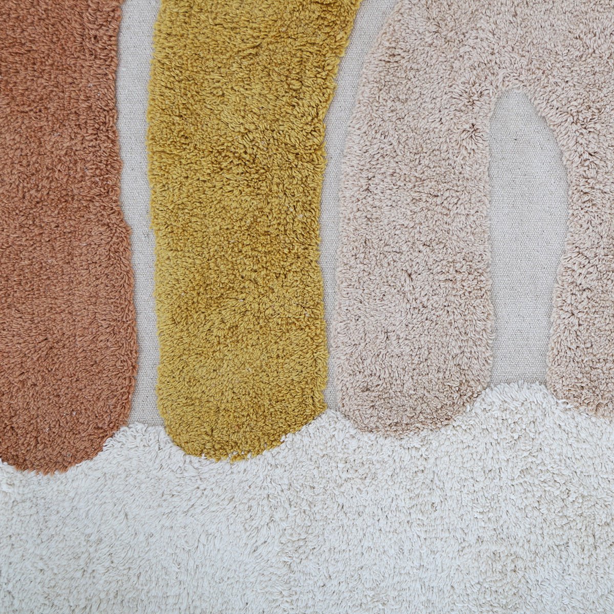 Rainbow washable cotton children's rug with RAINBOW TOFFEE pompoms