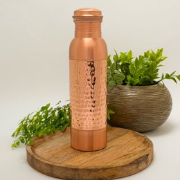Puur koperen waterfles dot gehamerde rand ± 950 ml (zware uitvoering)