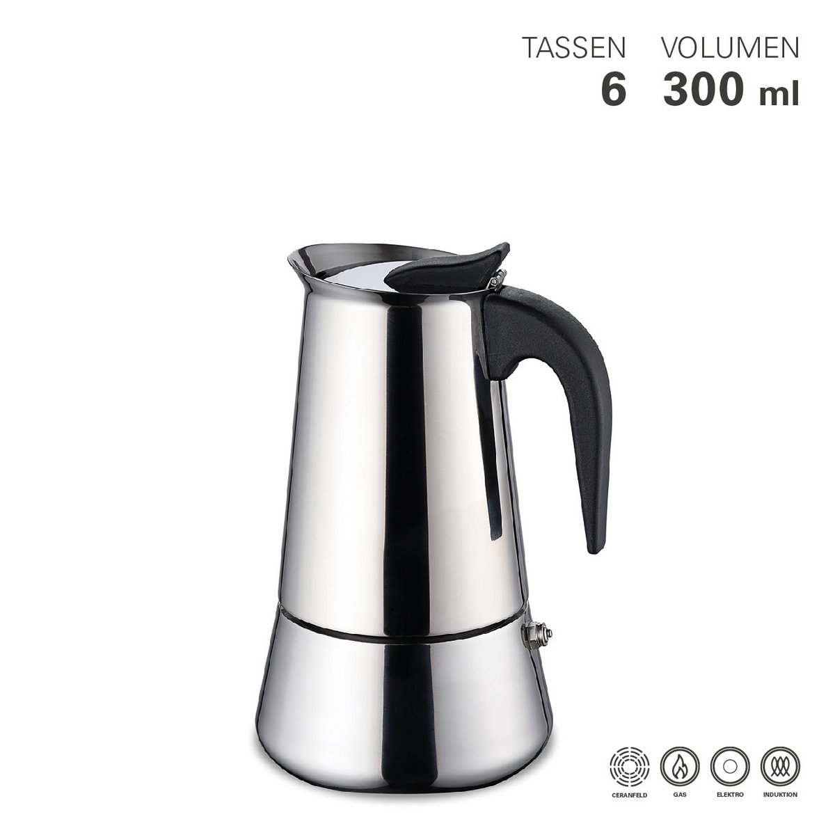 Stainless steel espresso maker for 6 cups