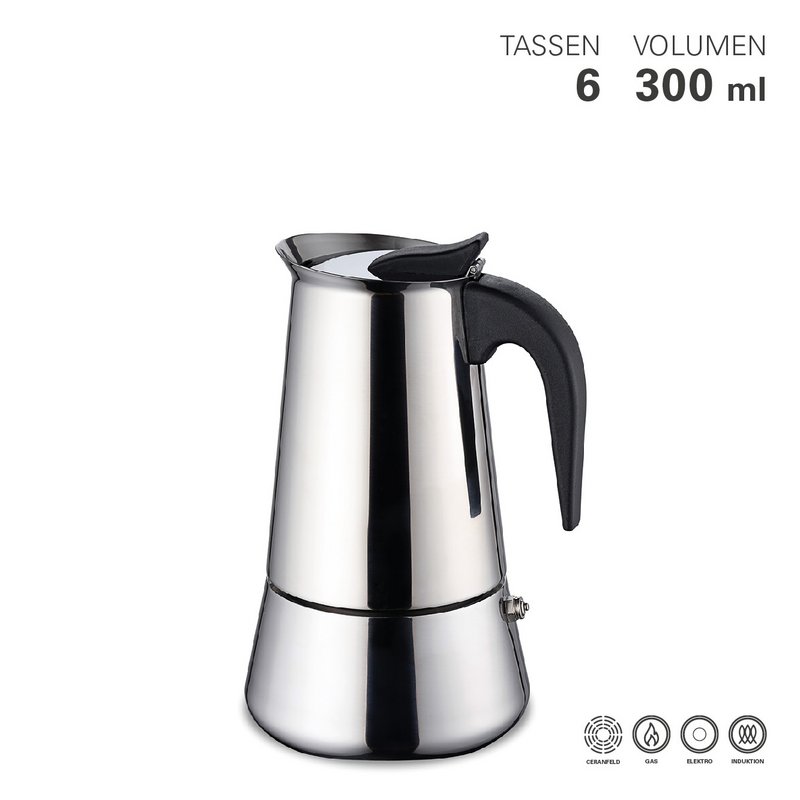Stainless steel espresso maker for 6 cups