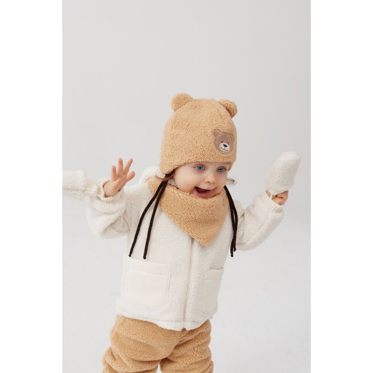 Giacca in peluche per bambini LEO ECRU