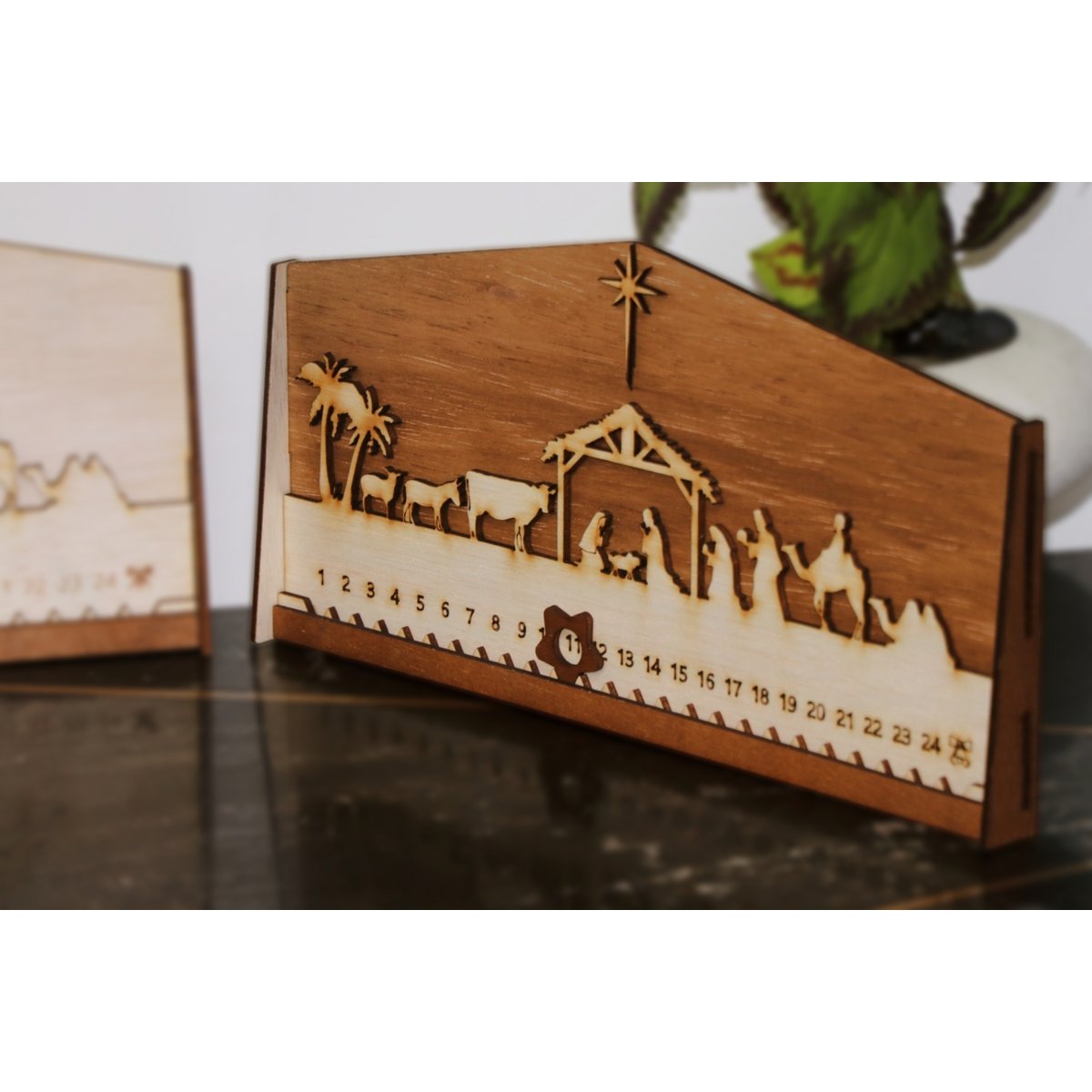 Design Advent Calendar Nativity Scene – four-layer Natural Wood with Star of Bethlehem | Atmospheric Christmas decoration