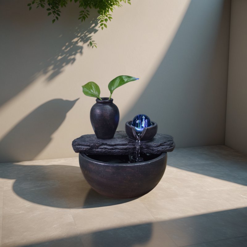 Zimmerbrunnen – Kieselsäure – Zen- und entspannende Dekoration – Geschenkidee – Buntes LED-Licht