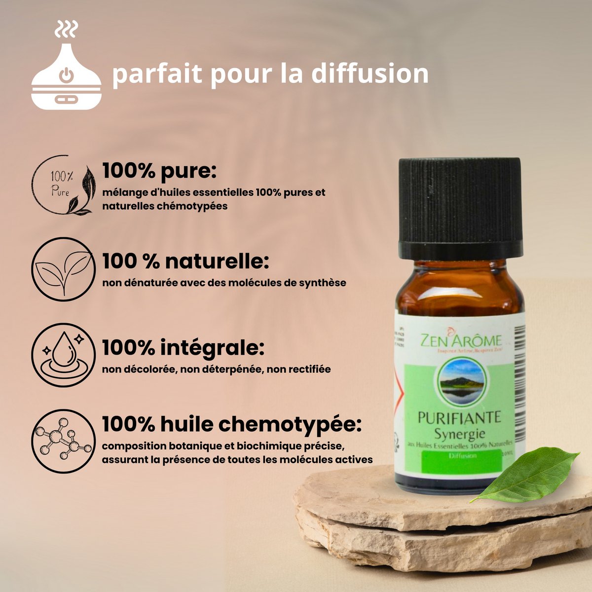 Synergie van etherische oliën - Zuiverend - 10 ml - Gebruik voor diffusie - Verpakt in Frankrijk