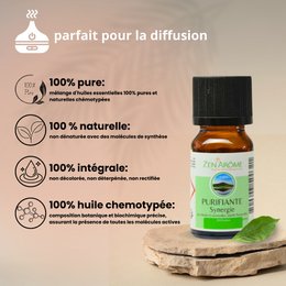 Synergie van etherische oliën - Zuiverend - 10 ml - Gebruik voor diffusie - Verpakt in Frankrijk