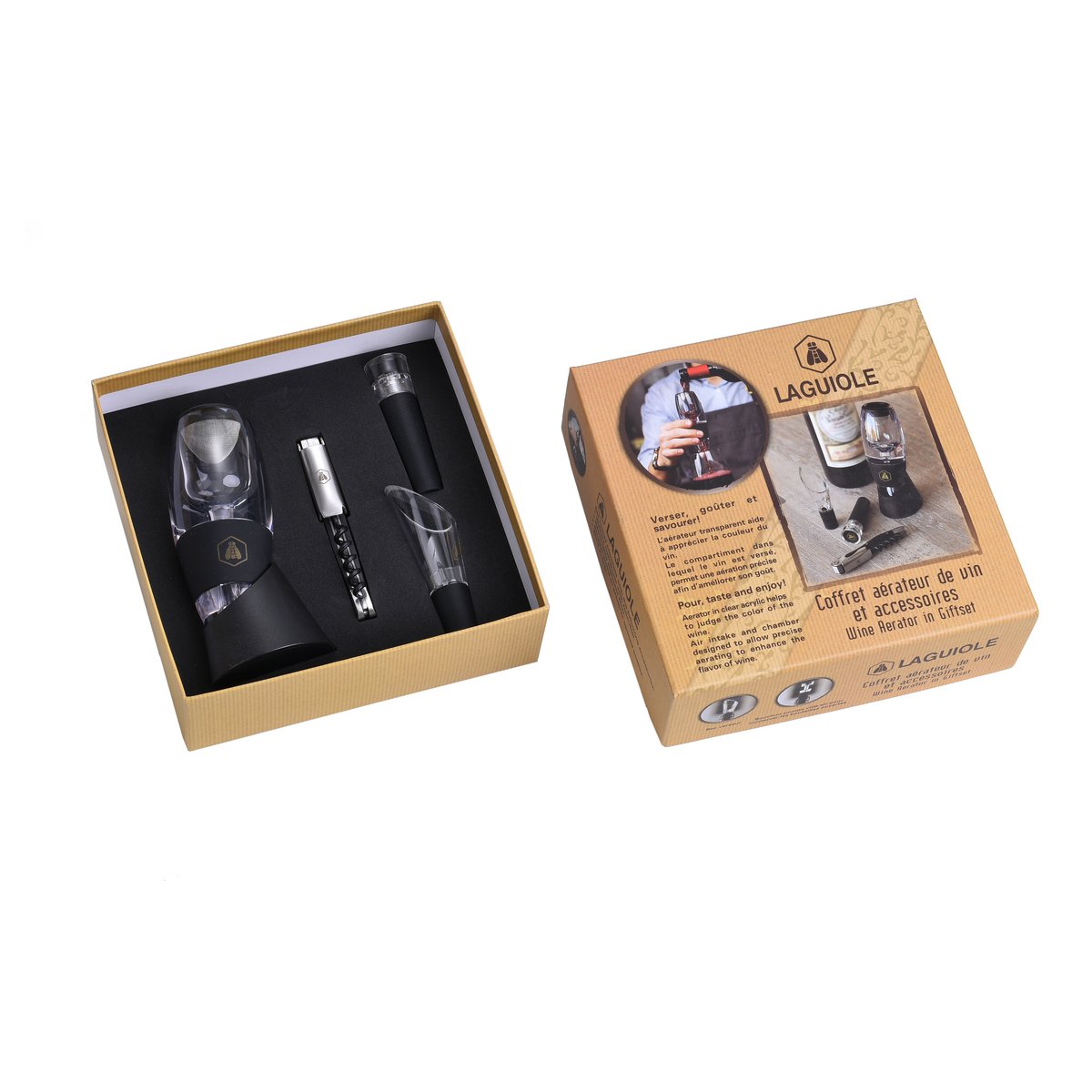 LAGUIOLE COFFRET VIN WINE AERATOR GIFTSET 4 ACCESSORIES