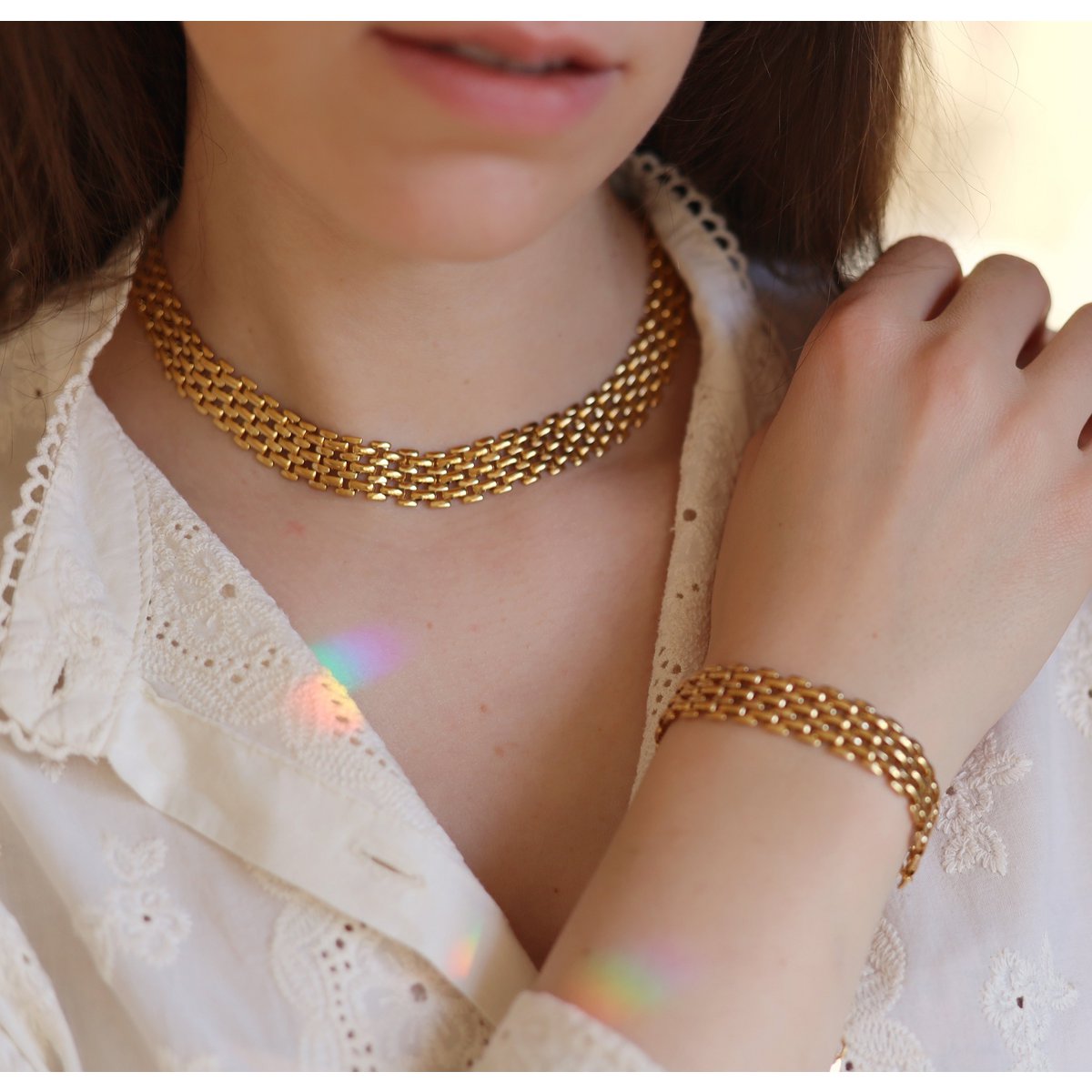 Oliveira – Gold-Silber-Mesh-Choker-Halskette