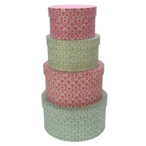 Gift boxes round pink/turq. Set/4