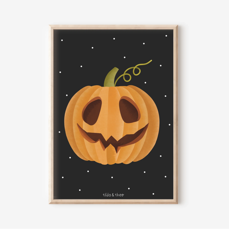 Poster Pompoen Halloween Herfst - Halloween Pompoen Gezicht Pompoen Print