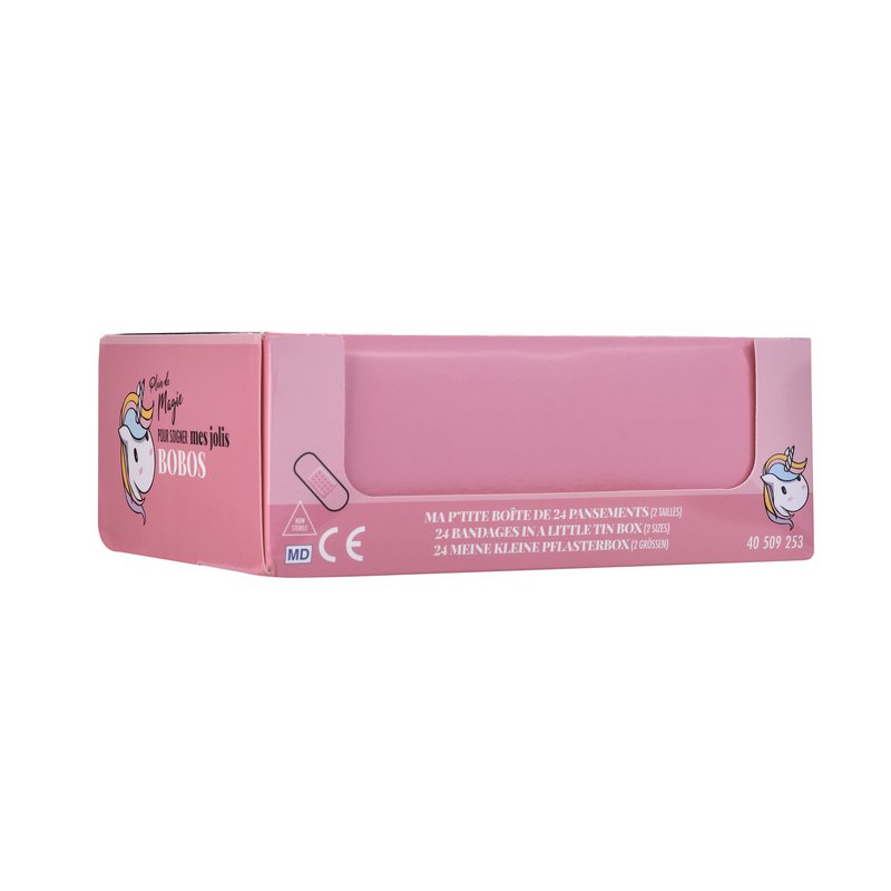 Eenhoorn, Metalen doos met verbandmiddelen, Voorgesneden, Kinderen, Junior, Doos met 24 verbanden, 10,9 x 8 x H.2 cm, TAKE CARE