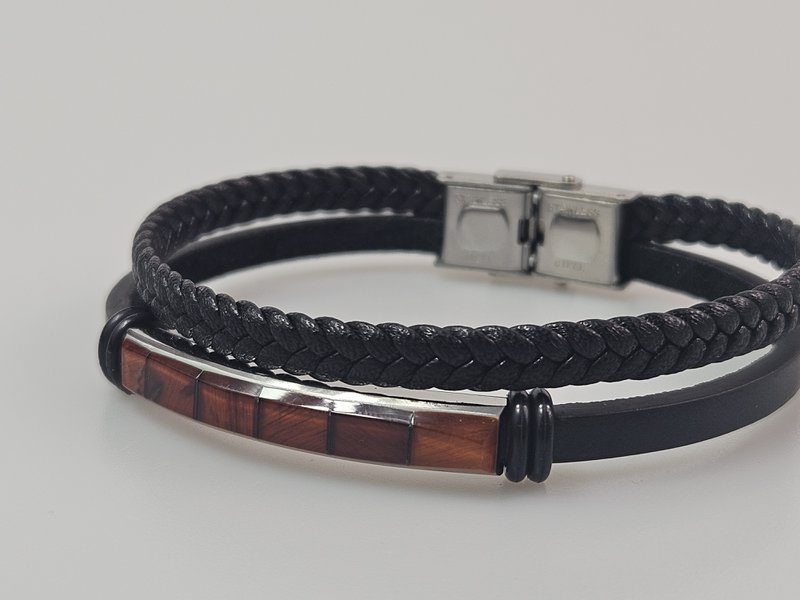 Pulsera de cuero con ámbar báltico Joyería para hombre
