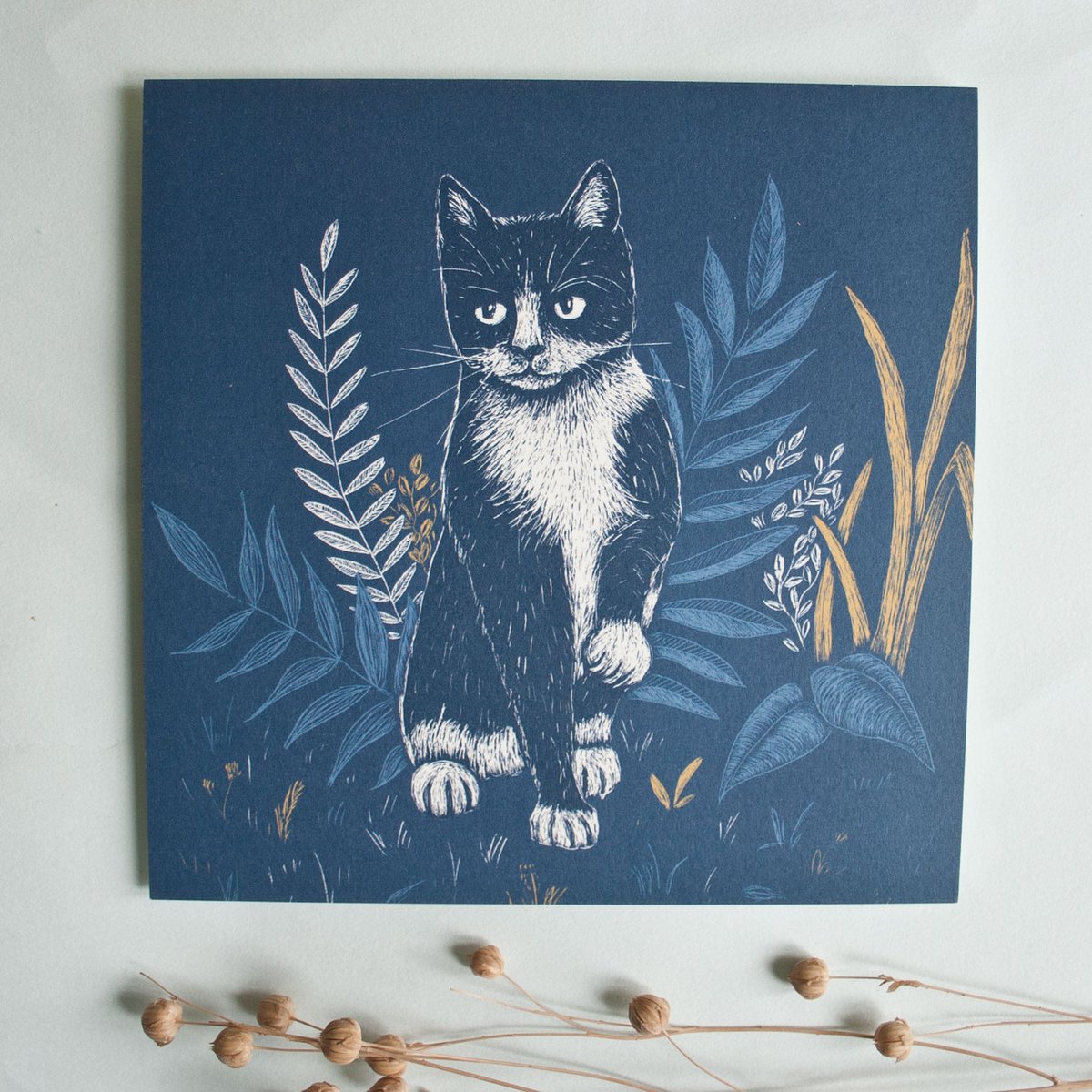 Postkarte | Katze blau