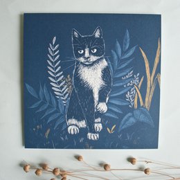 Postkarte | Katze blau