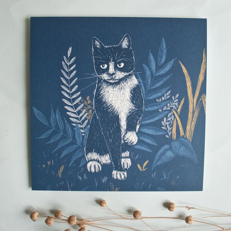 Postkarte | Katze blau