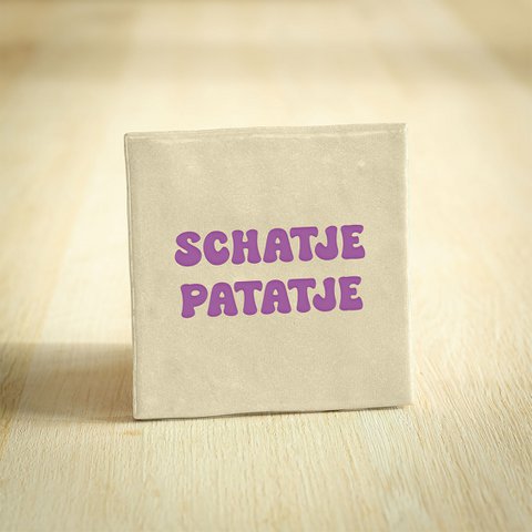 Tegeltje - Schatje Patatje | Beige & Paars | 10x10cm
