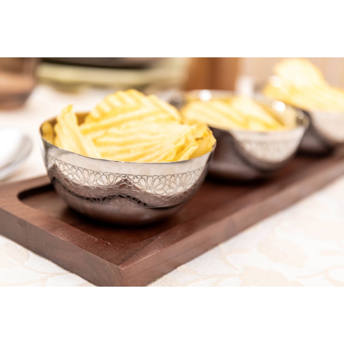 Aperitif Set 3 zilveren bekers op houten lade 35x11cm